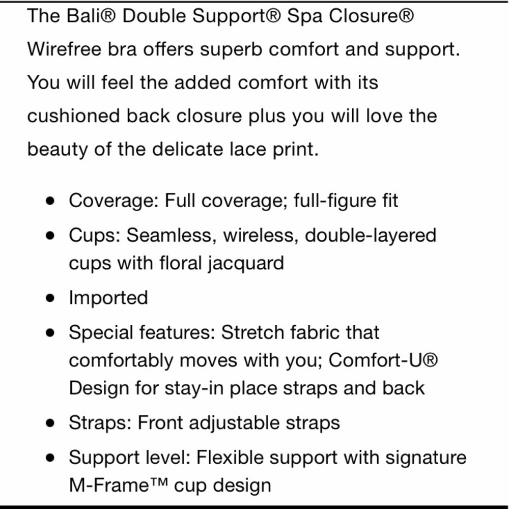 Bali Double Support Spa Closure Wirefree Bra 38B - Picture 9 of 9